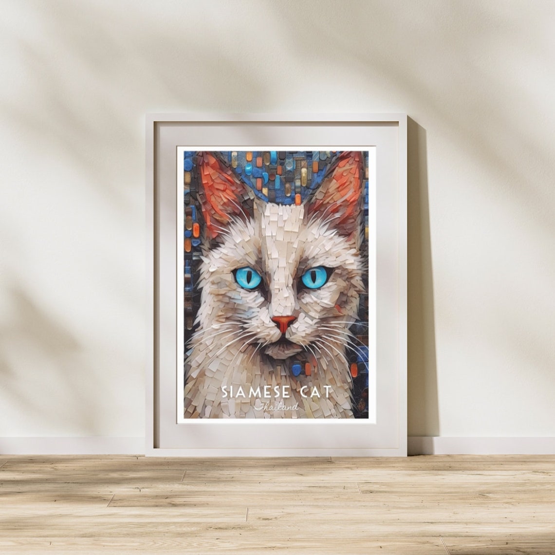 Siamese Cat Blue Eyes White Mosaic Pet Portrait Poster for Home - Image 3