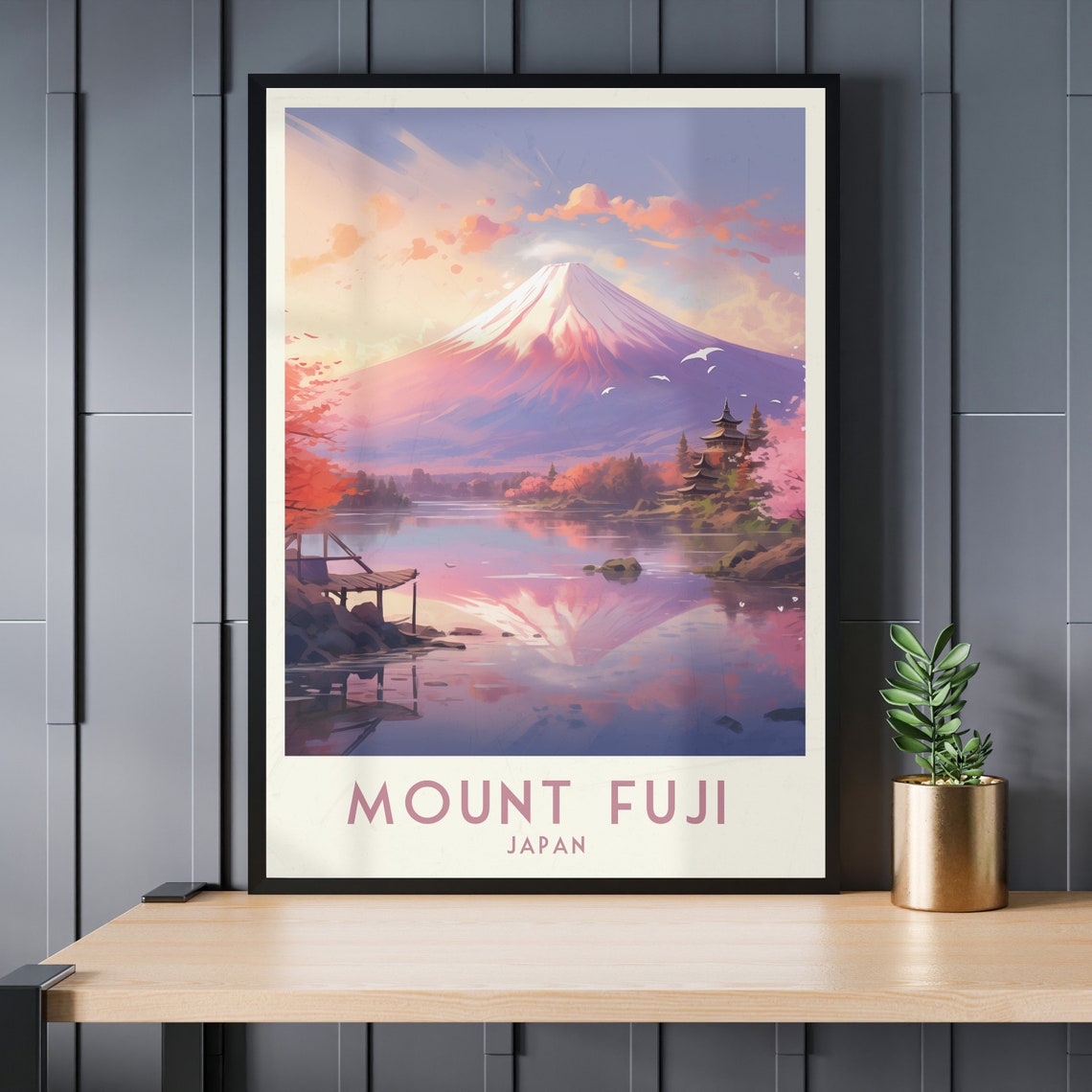 Mount Fuji Japan Cherry Blossom Pagoda Lake Reflection Poster - Image 3
