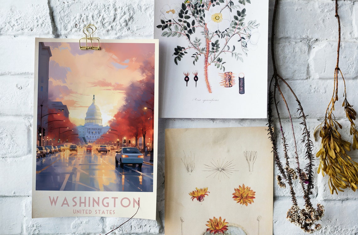 Washington United States Capitol Avenue Sunset Travel Poster - Image 4