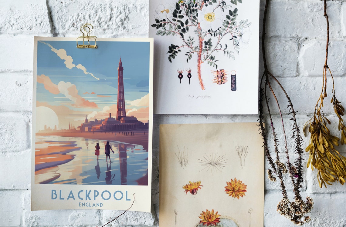 Blackpool England Tower Sunset Beach Promenade Travel Poster - Image 4
