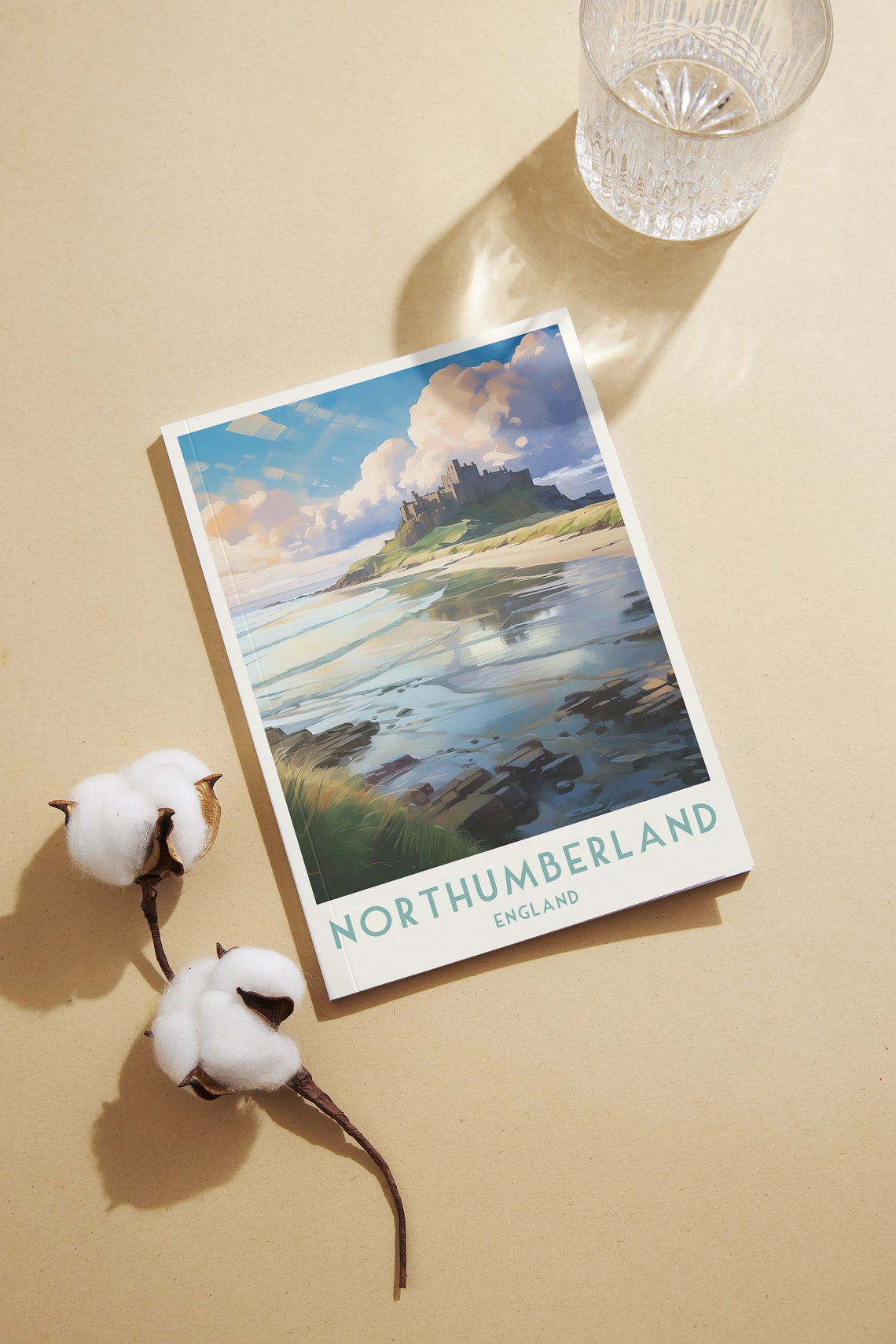Northumberland England Clifftop Castle Beach Sunset Travel Poster - Image 2
