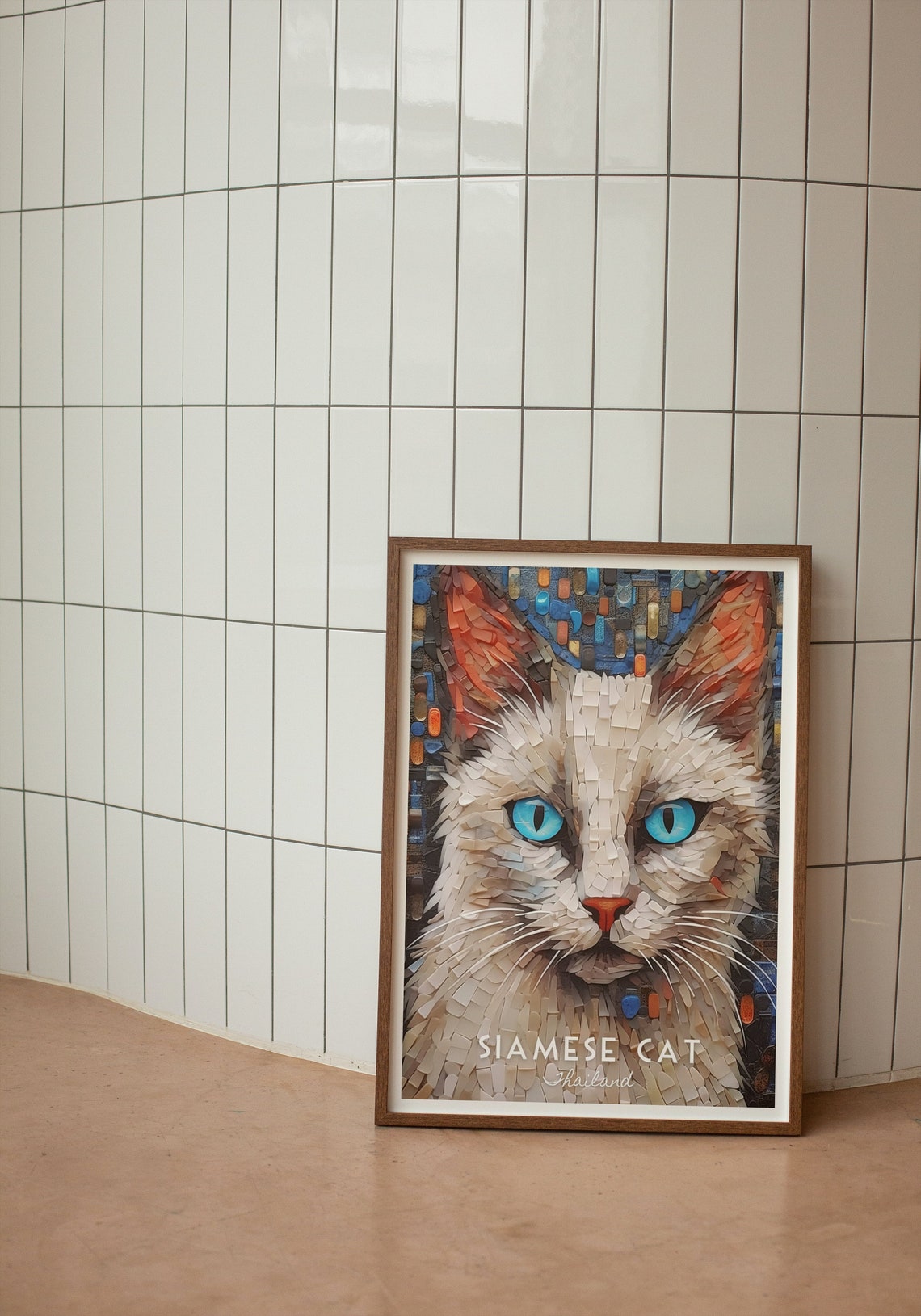 Siamese Cat Blue Eyes White Mosaic Pet Portrait Poster for Home - Image 4