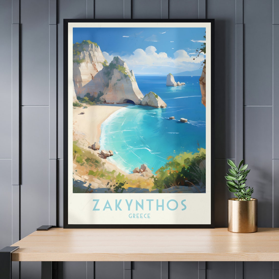 Zakynthos Greece Dramatic Cliffs Turquoise Beach Cove Travel Poster - Image 3