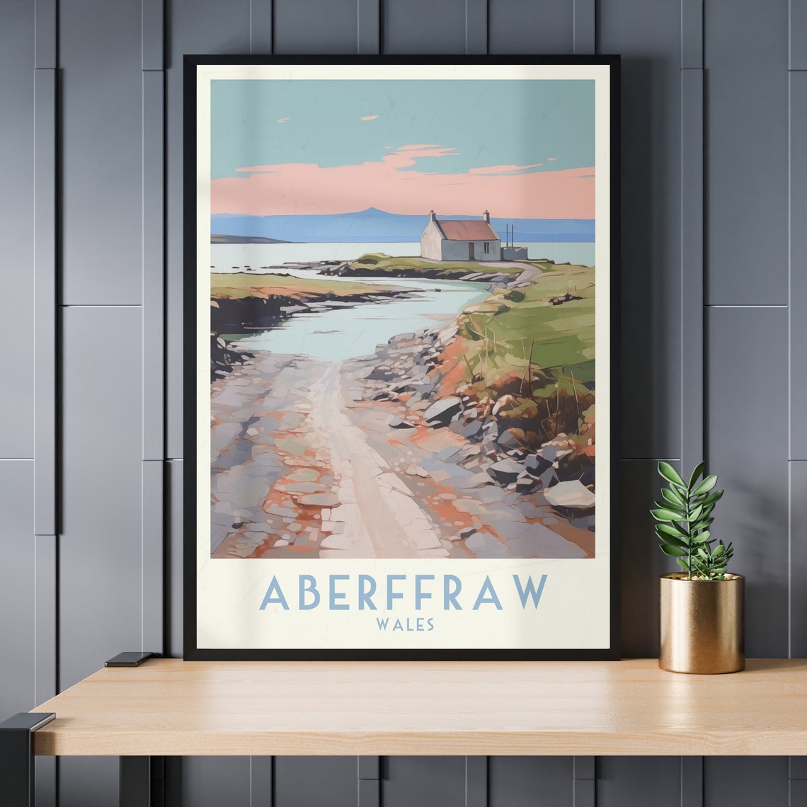 Aberffraw Wales Coastal Cottage Rocky Shoreline Travel Poster - Image 4