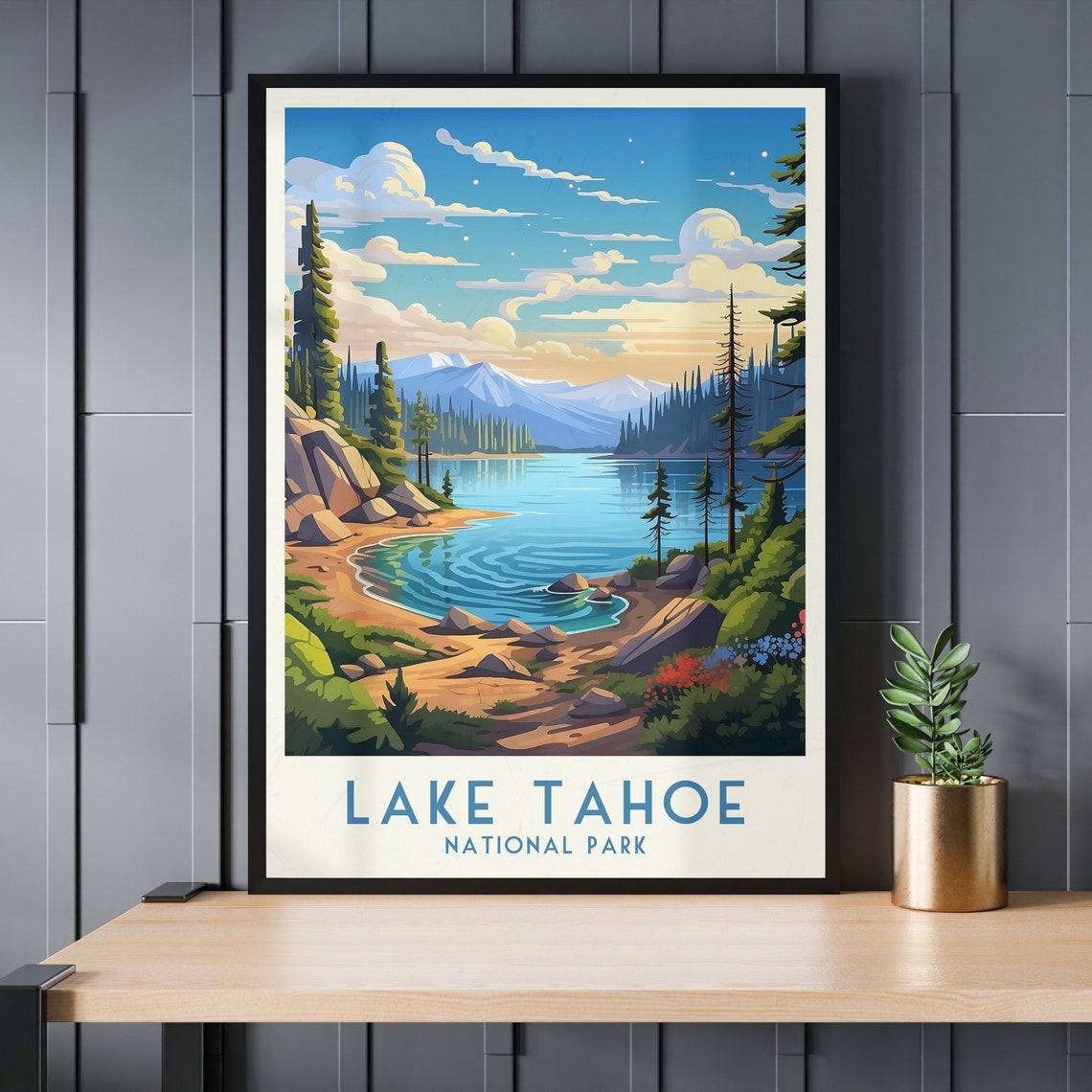 Lake Tahoe National Park Vintage Sunset Shoreline Scene Poster - Image 3