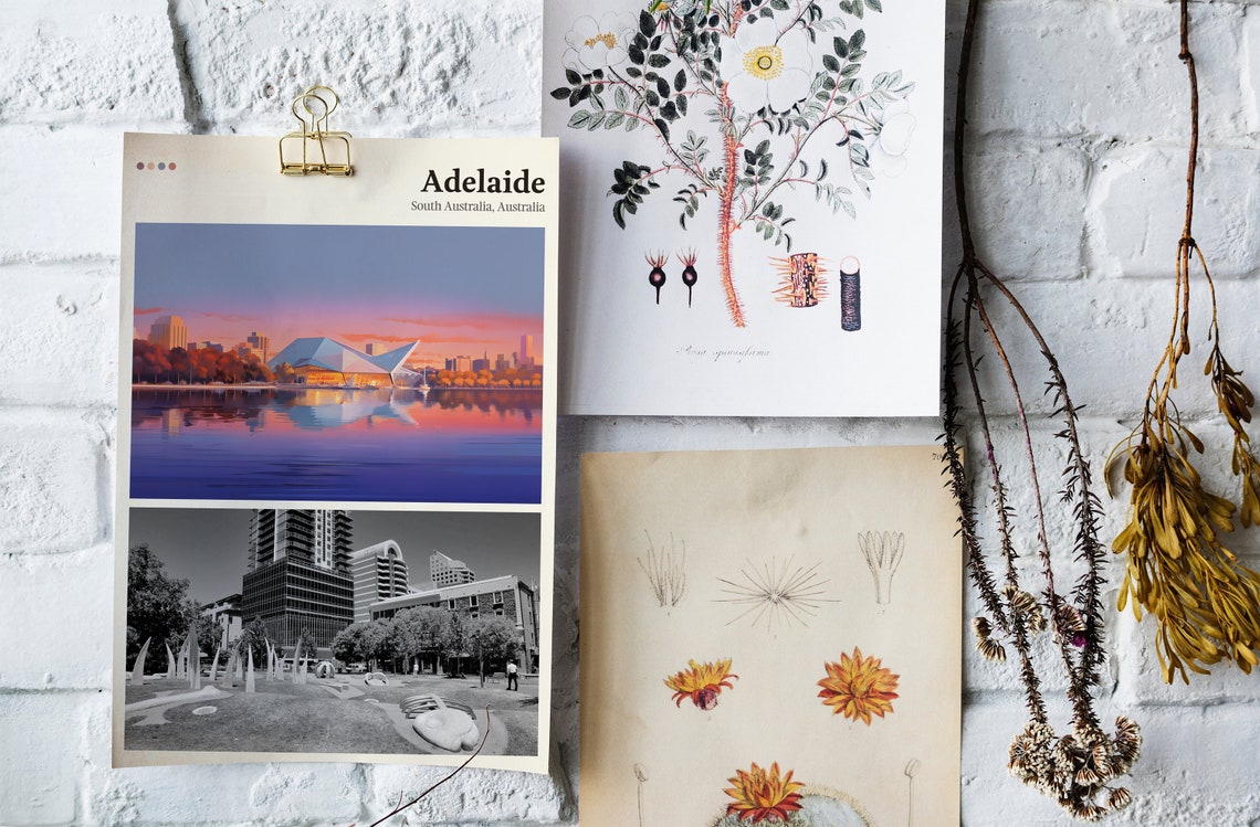 Adelaide South Australia Sunset Waterfront Diptych Travel Poster - Image 4