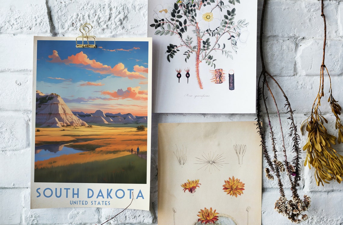 South Dakota United States Striped Buttes Prairie Sunset Travel Poster - Image 4
