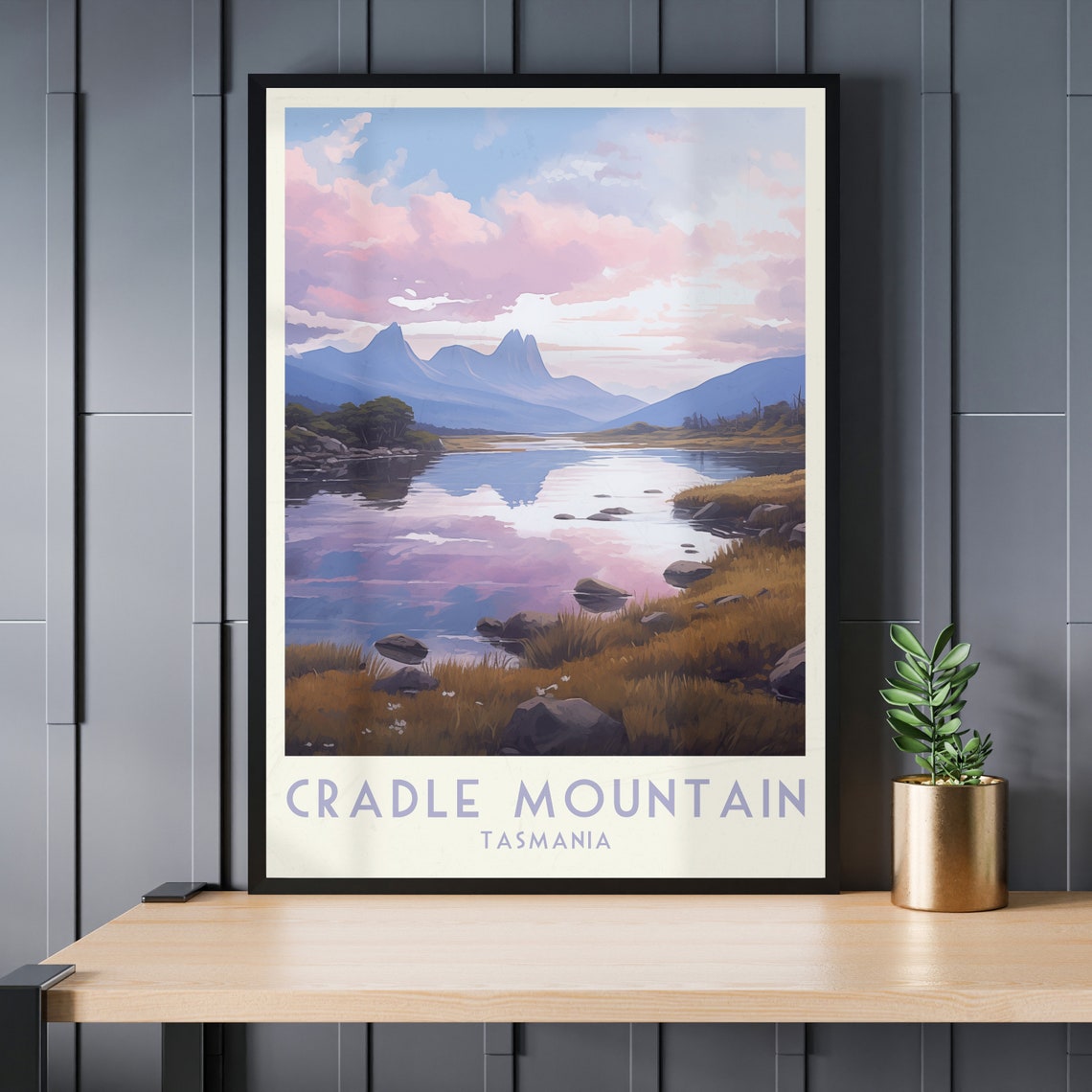 Cradle Mountain Tasmania Pink Sunset Over Mirror Lake Poster - Image 3