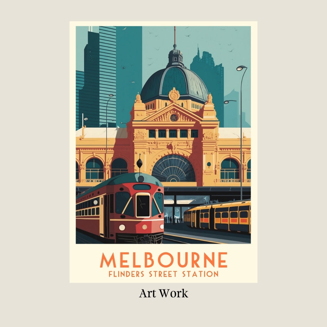 Melbourne Flinders Street Station Vintage Retro Travel Poster