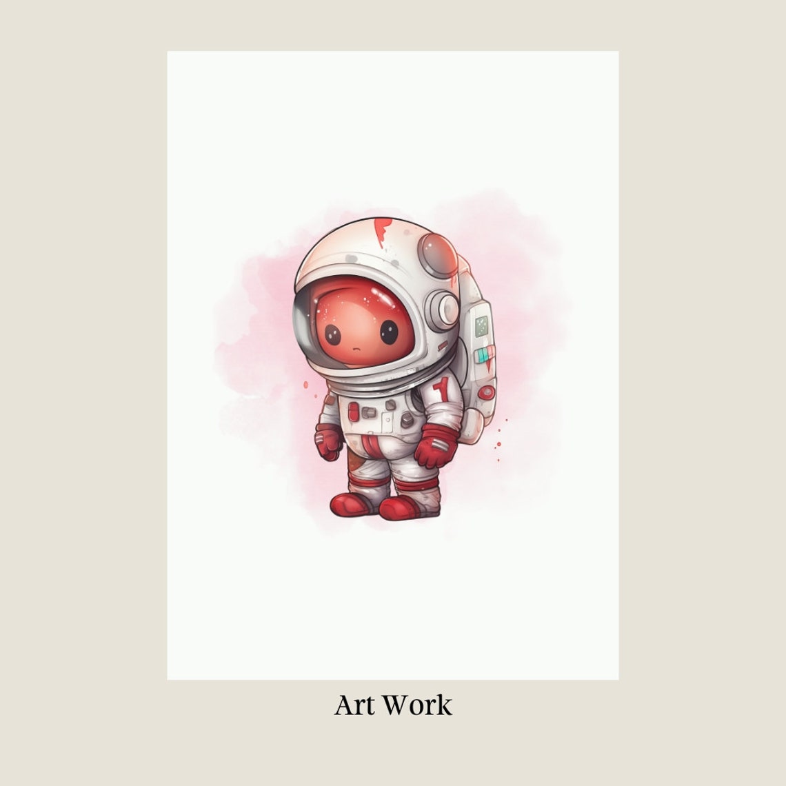 Cute Red Astronaut Pink Watercolor Splash Kids Room Nursery Poster - Image 2