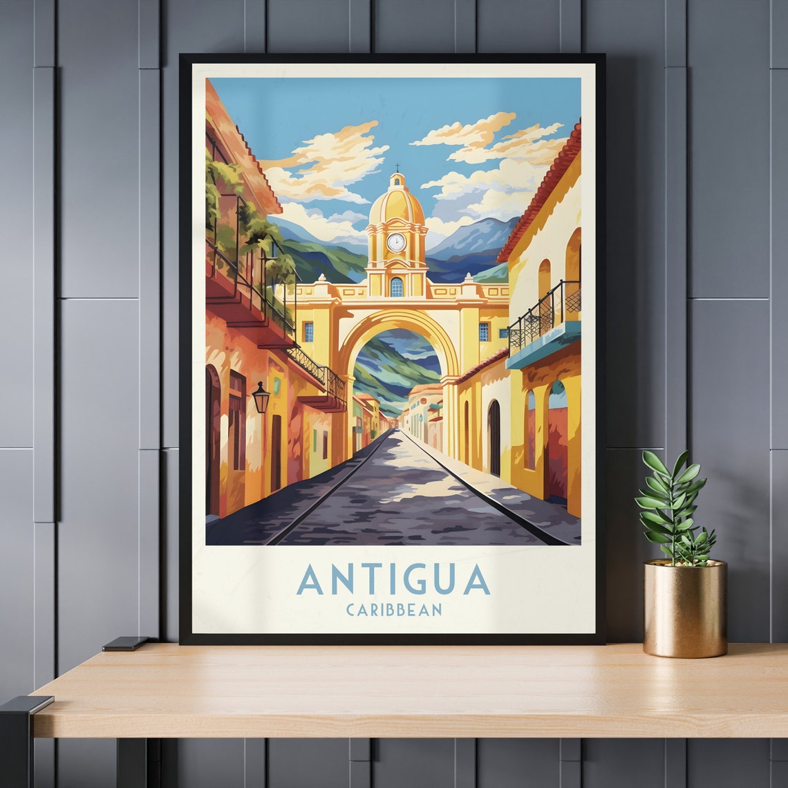 Antigua Caribbean Yellow Arch Colonial Street Vintage Travel Poster - Image 3