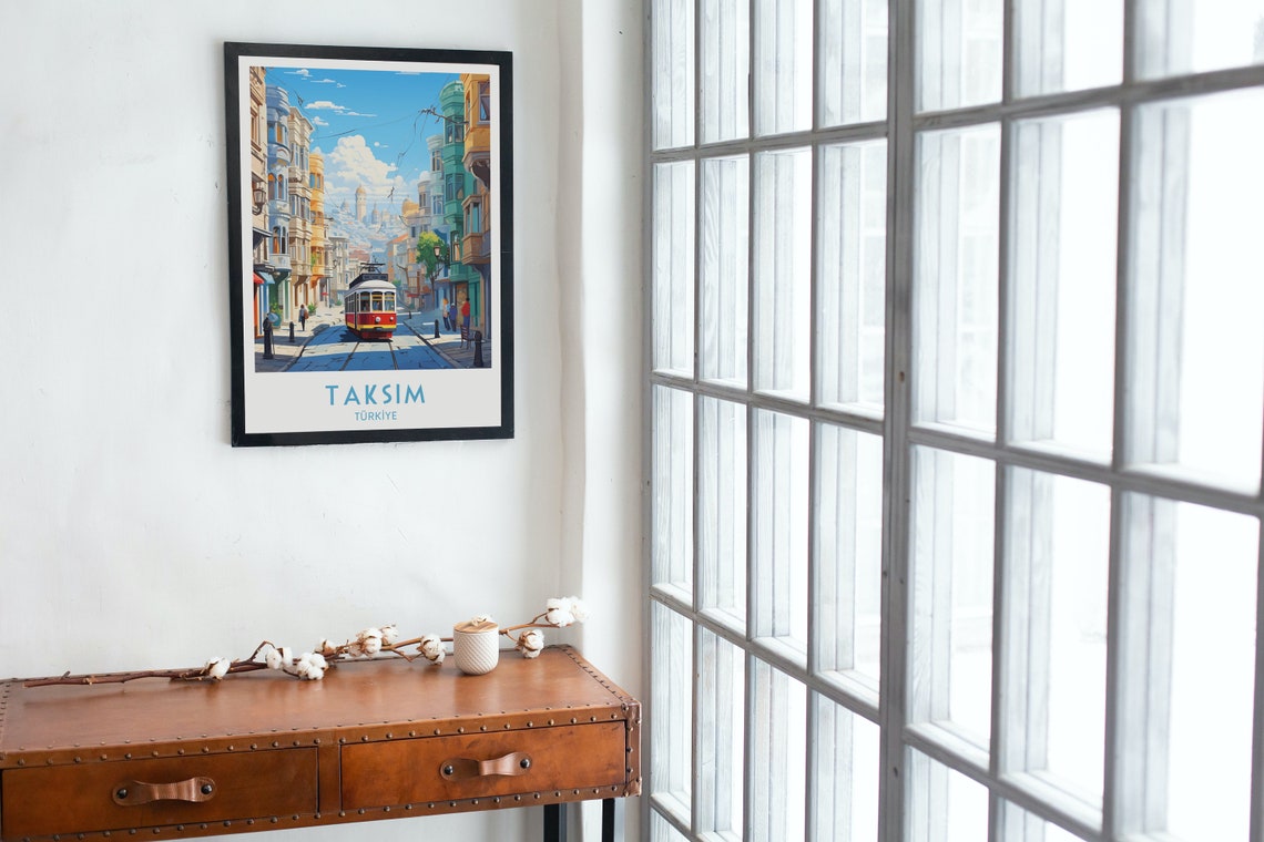 Taksim Turkiye Vintage Red Tram Istanbul Street Travel Poster - Image 4