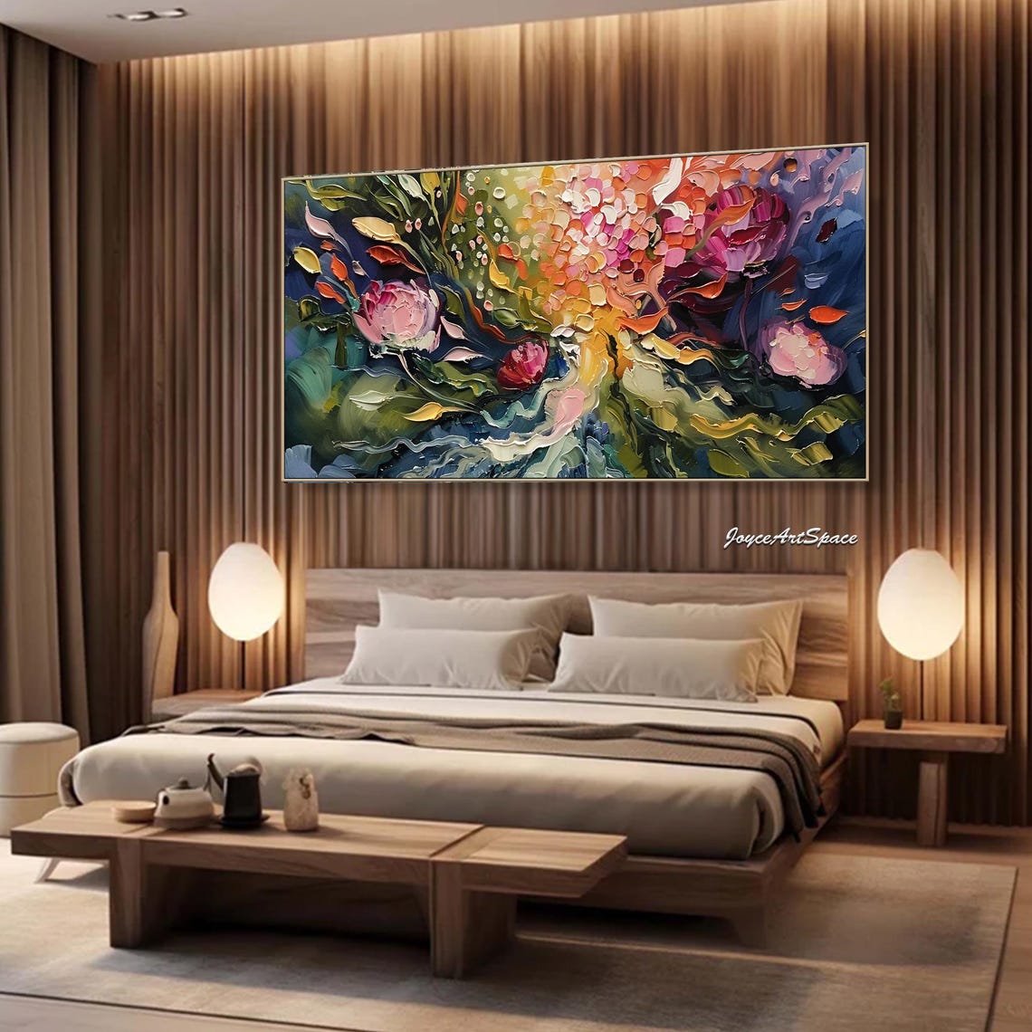 Jewel Tone Flower Explosion Dark Textured 3D Abstract Oil Poster - Image 4