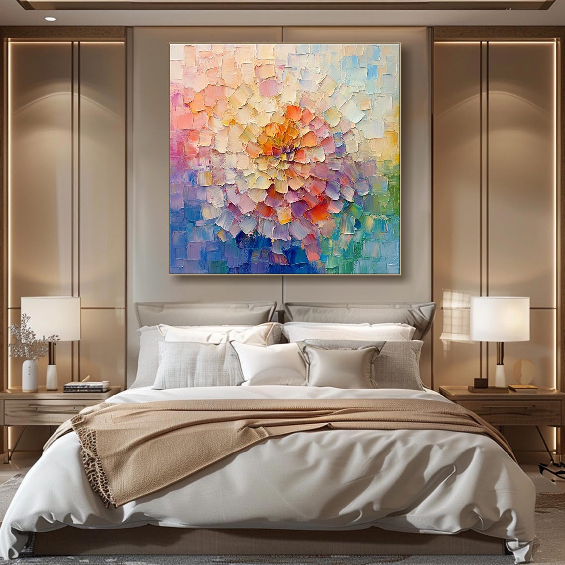 Abstract Blooming Dahlia Flower Pastel Colors 3D Impasto Poster - Image 5