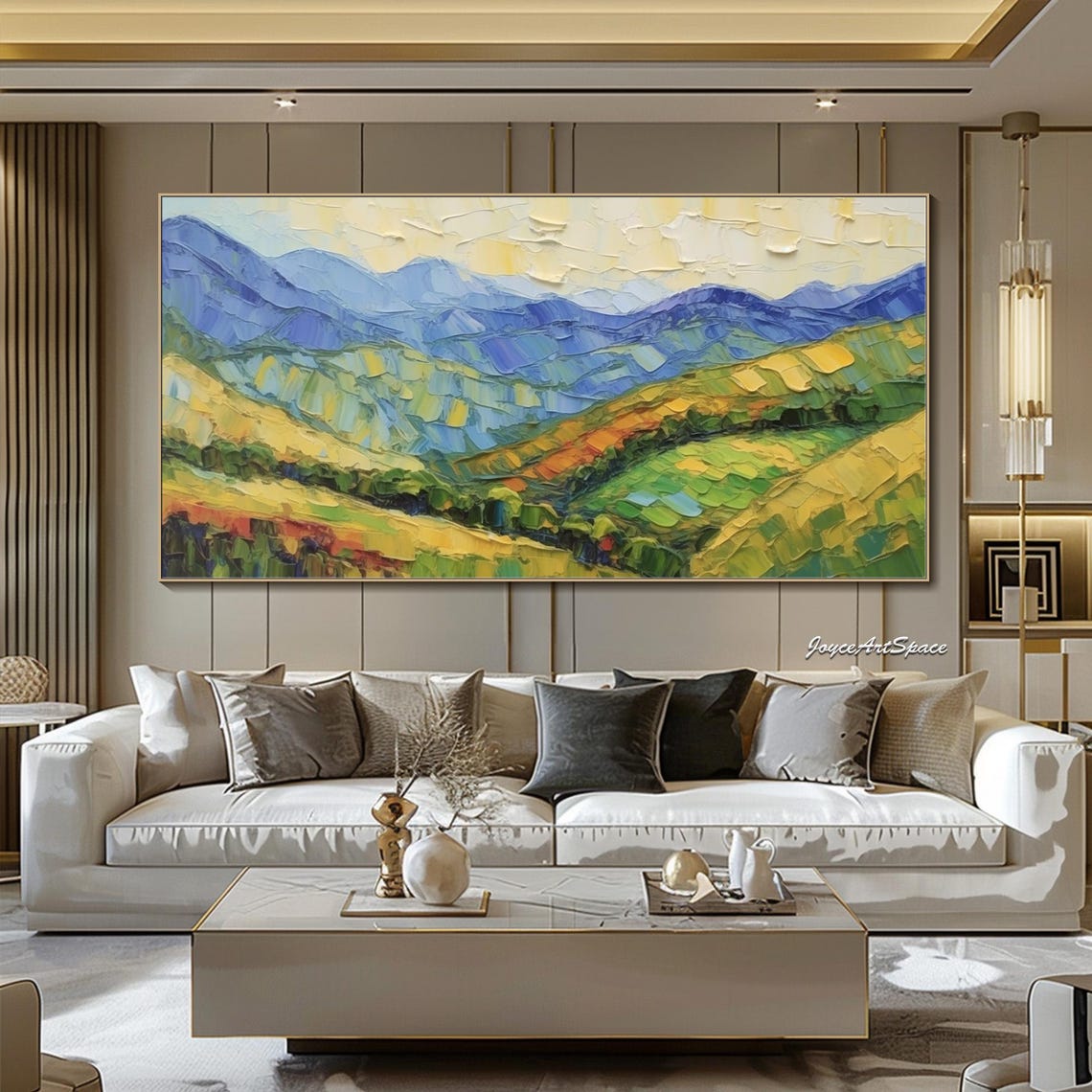 Rolling Hills Blue Mountains Golden Valley 3D Impasto Wall Art - Image 5
