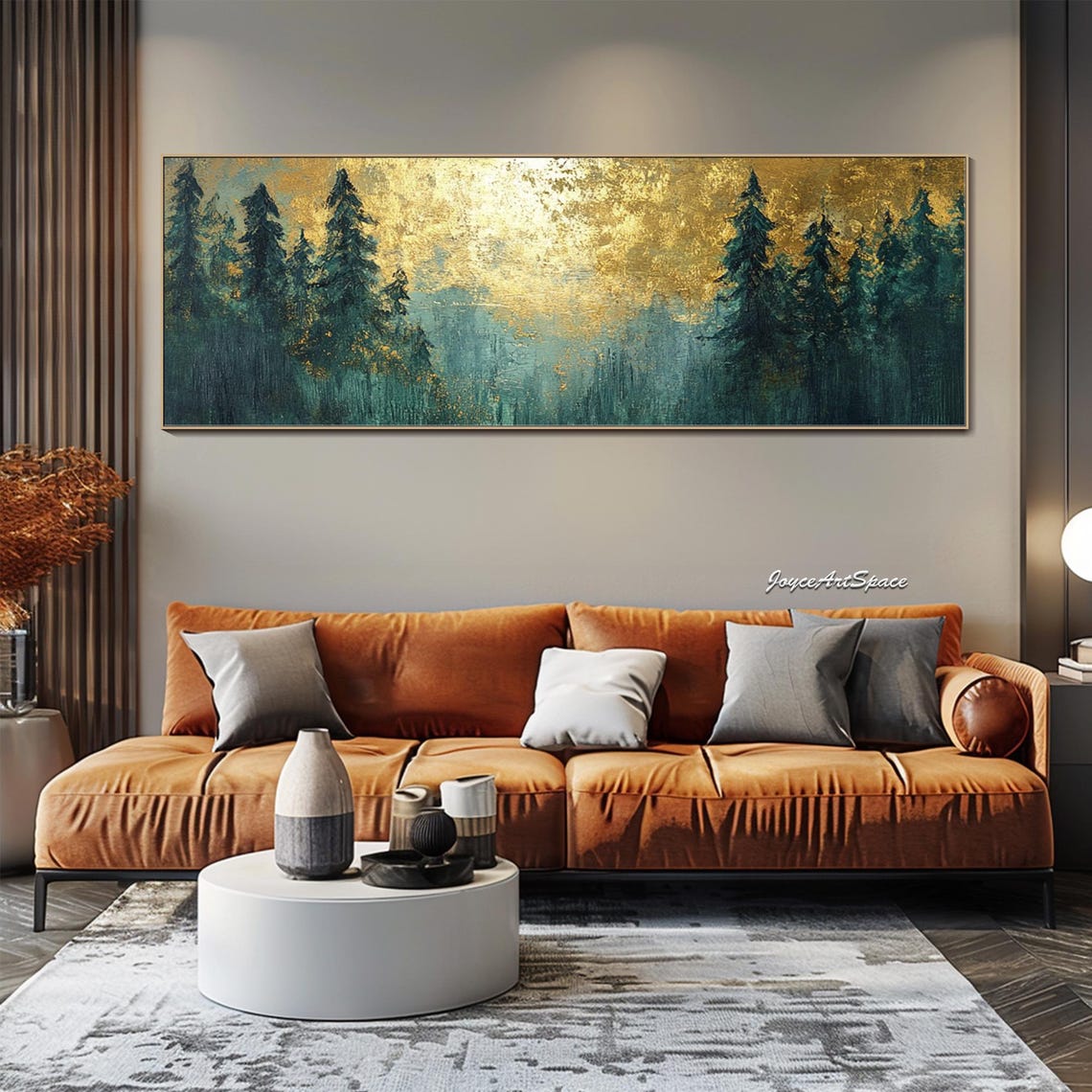 Golden Glowing Pine Forest Silhouette Sunrise 3D Textured Wall Art - Image 4
