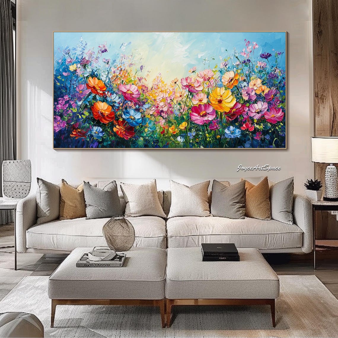 Bright Wildflower Meadow Sunny Sky Textured 3D Floral Art Poster - Image 2