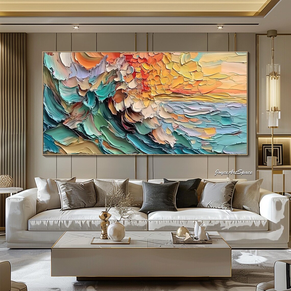 Abstract Ocean Beach Sunset, Oil Painting Wall Art - Image 4