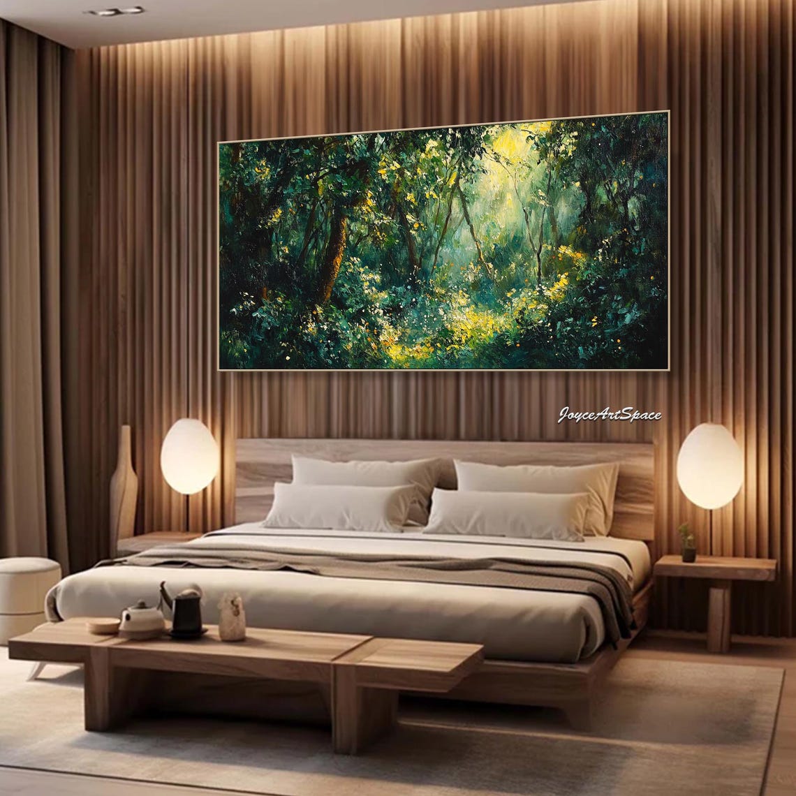 Green Forest Sunbeam Textured 3D Landscape Oil Painting Poster - Image 4