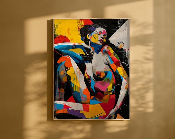 Abstract Nude Painting Art Modern Wall Decor Mondrian Style Art Print Instant Wall Art