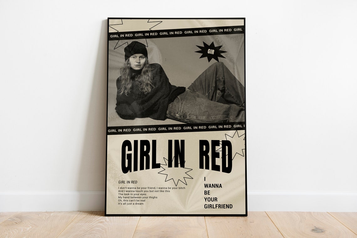 Girl In Red Poster Girl In Red Print Girl In Red Decor Girl In Red Wall Art Girl In Red Black And White Poster Girl In Red Fan Gift