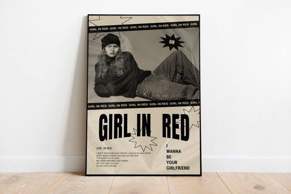 Girl In Red Poster Girl In Red Print Girl In Red Decor Girl In Red Wall Art Girl In Red Black And White Poster Girl In Red Fan Gift