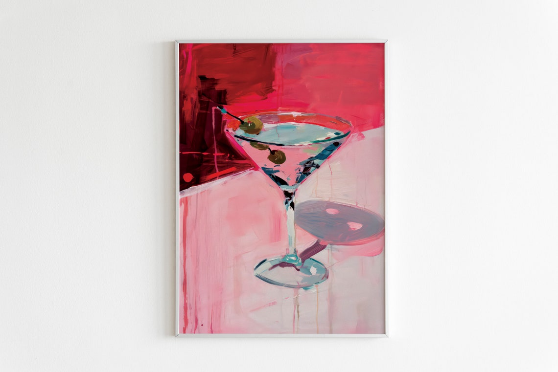 Martini Cocktail With Olives Pink Abstract Bar Cart Art Print