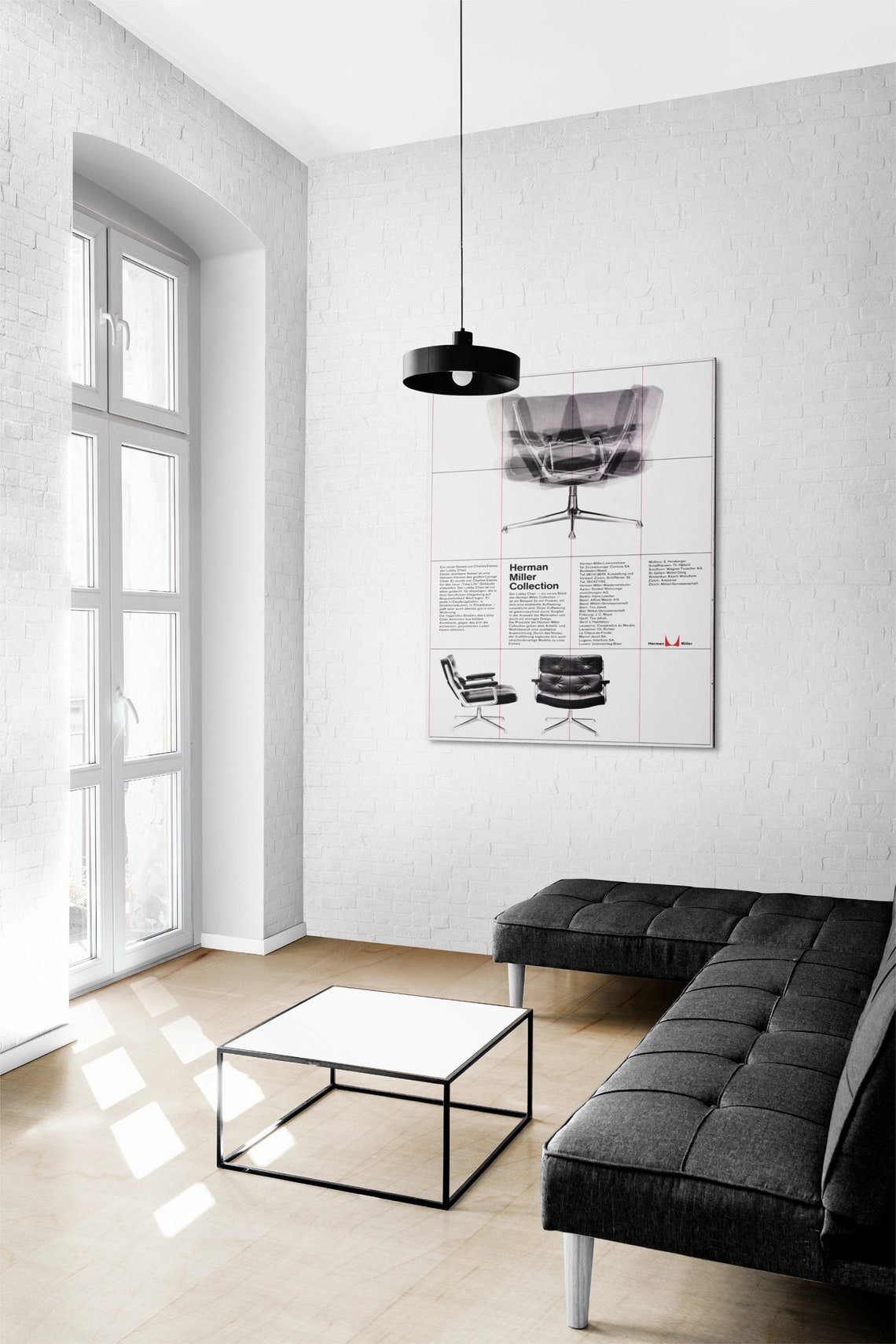 Herman Miller Lounge Chair Black Leather Mid Century Vintage Poster - Image 3