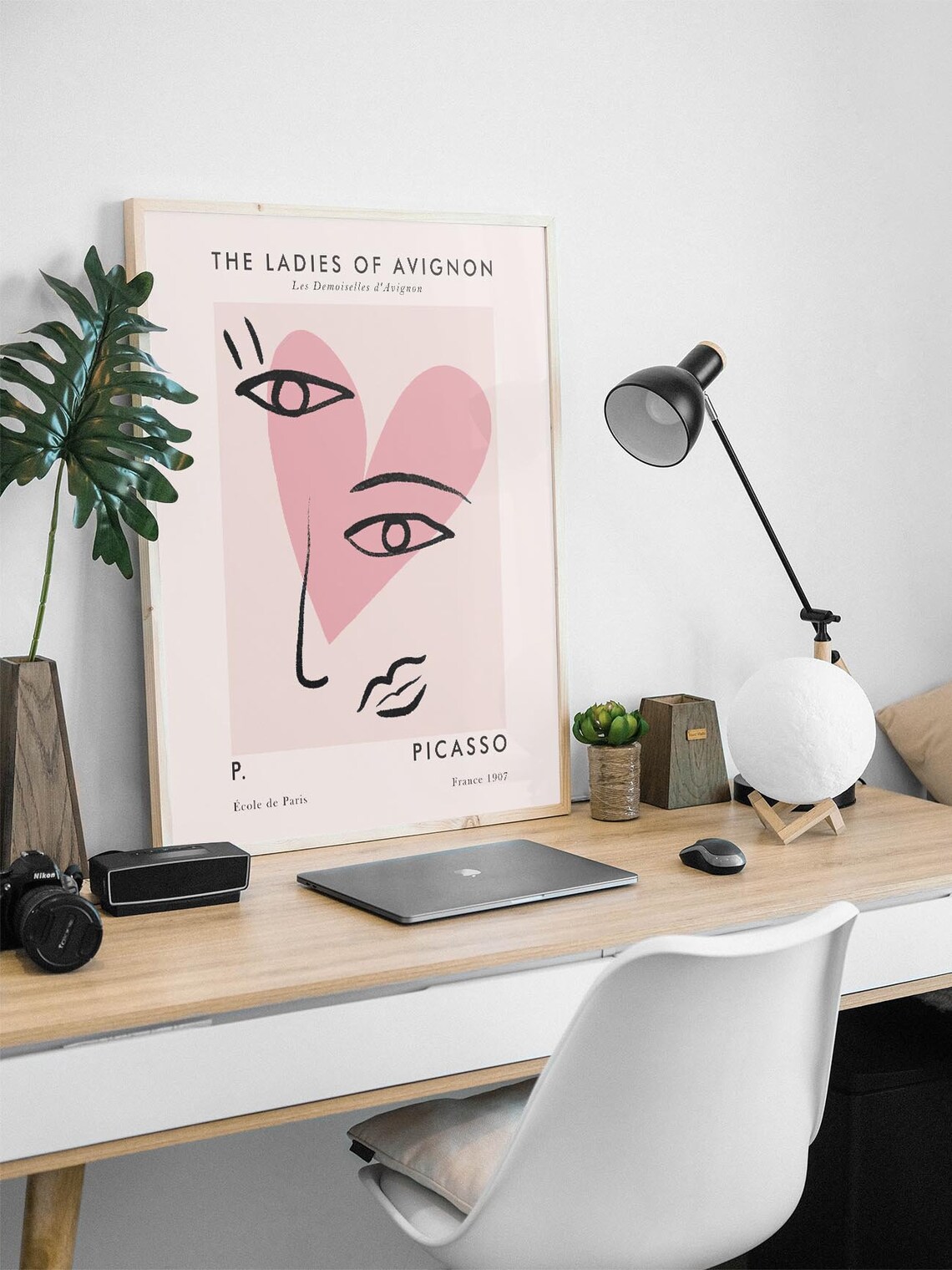 Picasso Ladies of Avignon Pink Heart Face Line Art Exhibition Poster - Image 2