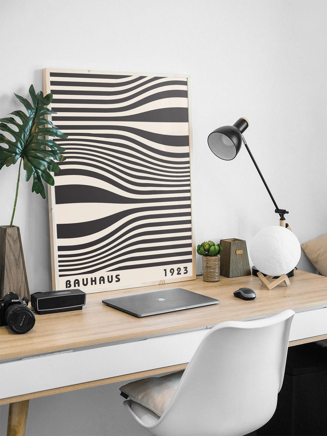 Bauhaus 1923 Black White Wavy Stripes Op Art Minimal Line Poster - Image 3