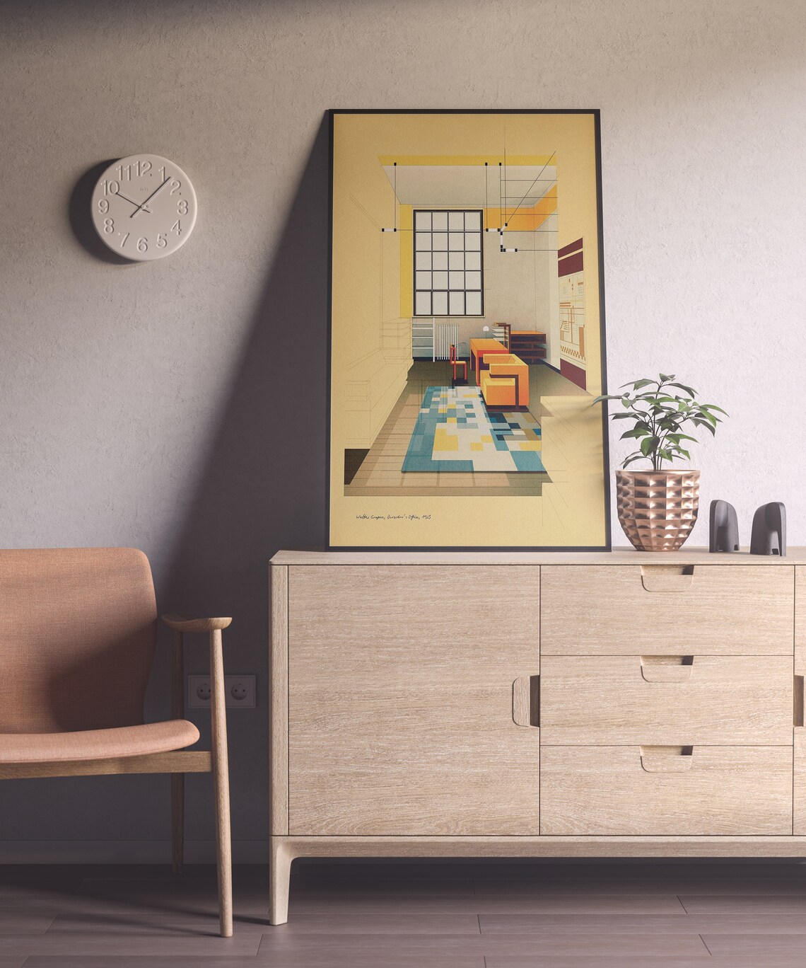 Modernist Interior Bauhaus Style Yellow Room Architectural Drawing Poster - Image 2
