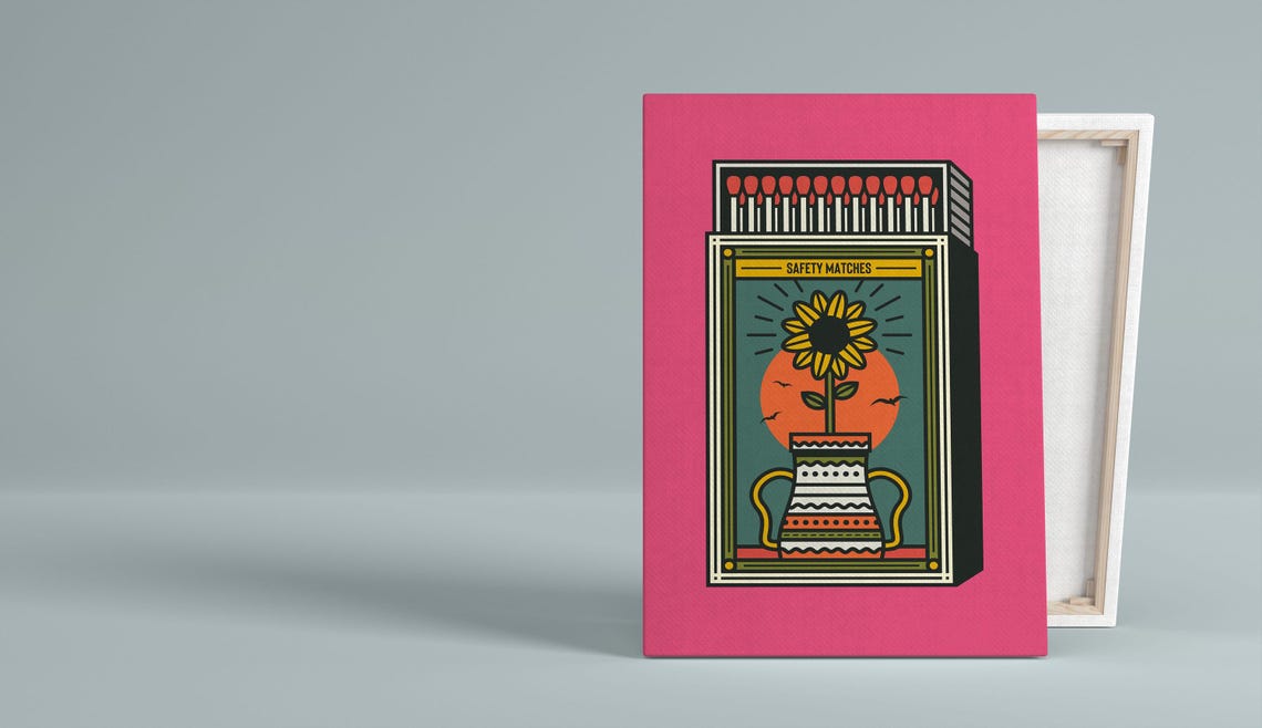 Retro Pink Sunflower Safety Matches Matchbox Label Art Poster - Image 3