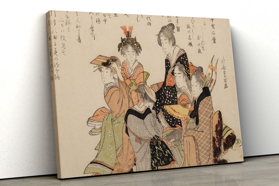 Five Japanese Beauties in Kimono Classic Ukiyo-e Woodblock Poster - Image 5