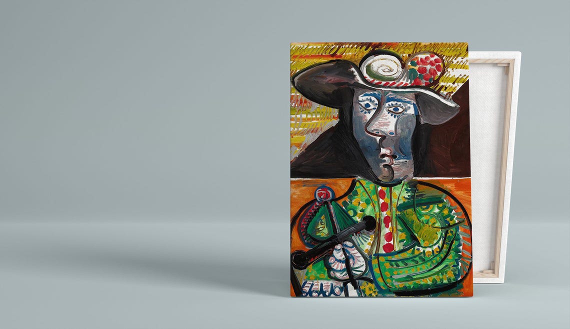 Cubist Musketeer Portrait In Bold Green And Orange Modern Art Poster - Image 3