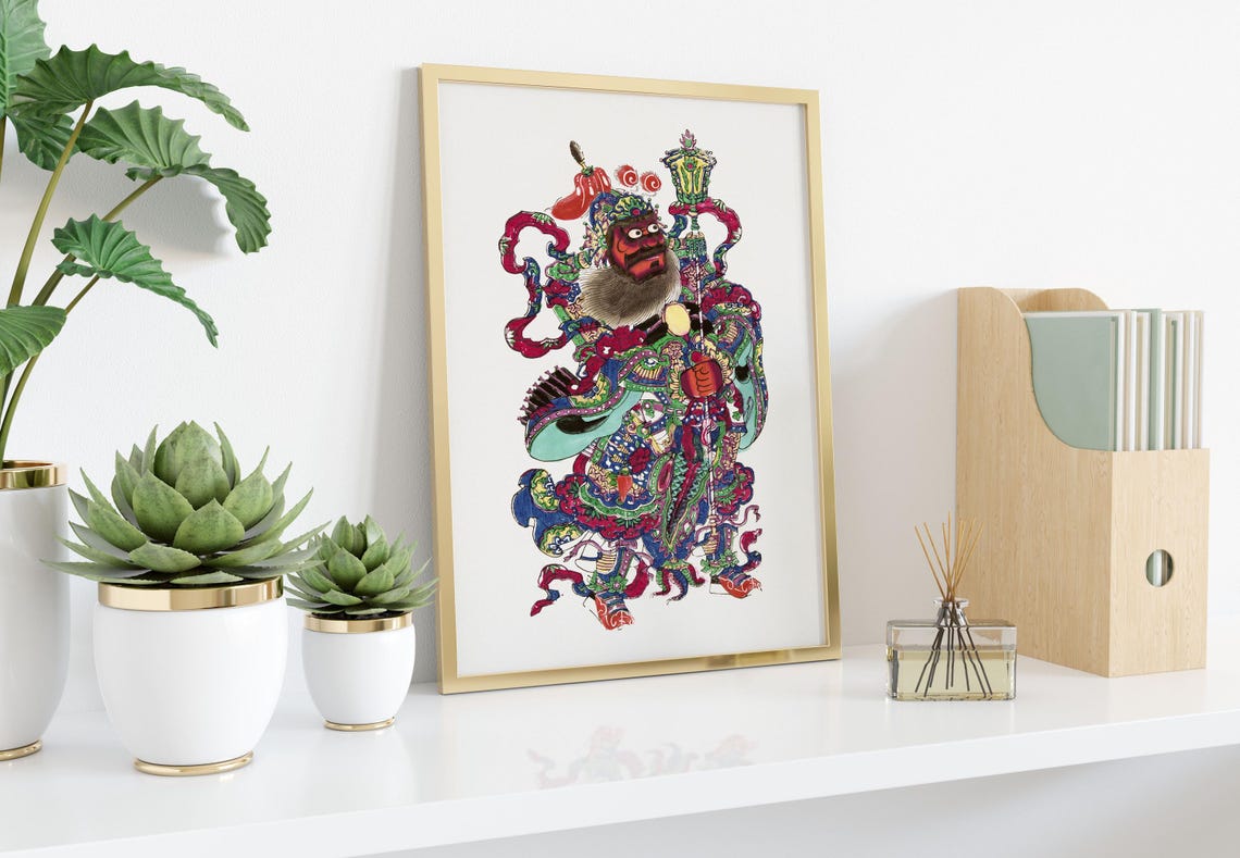 Colorful Chinese Mythological Warrior Guardian Deity Art Poster - Image 2