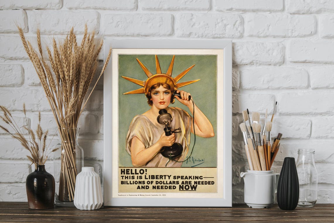 Vintage 1918 Liberty Loan WWI Patriotic Propaganda Art Poster - Image 4