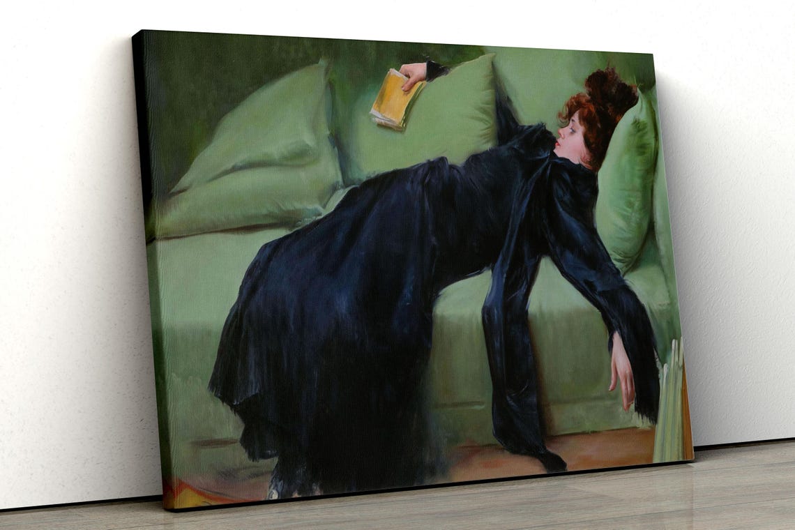 Ramon Casas Decadent Young Woman Reclining Canvas Classic Art Print