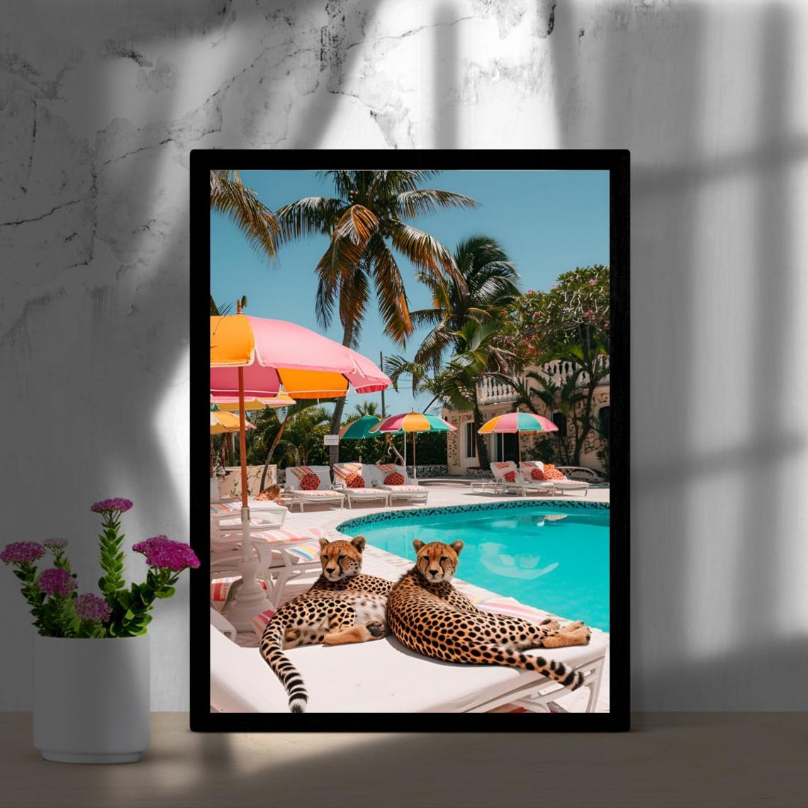 Two Leopards Poolside Tropical Resort Summer Relaxing Poster - Image 2
