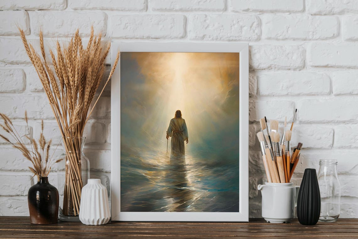 Jesus Walking On Water Inspirational Christian Faith Art Poster - Image 4
