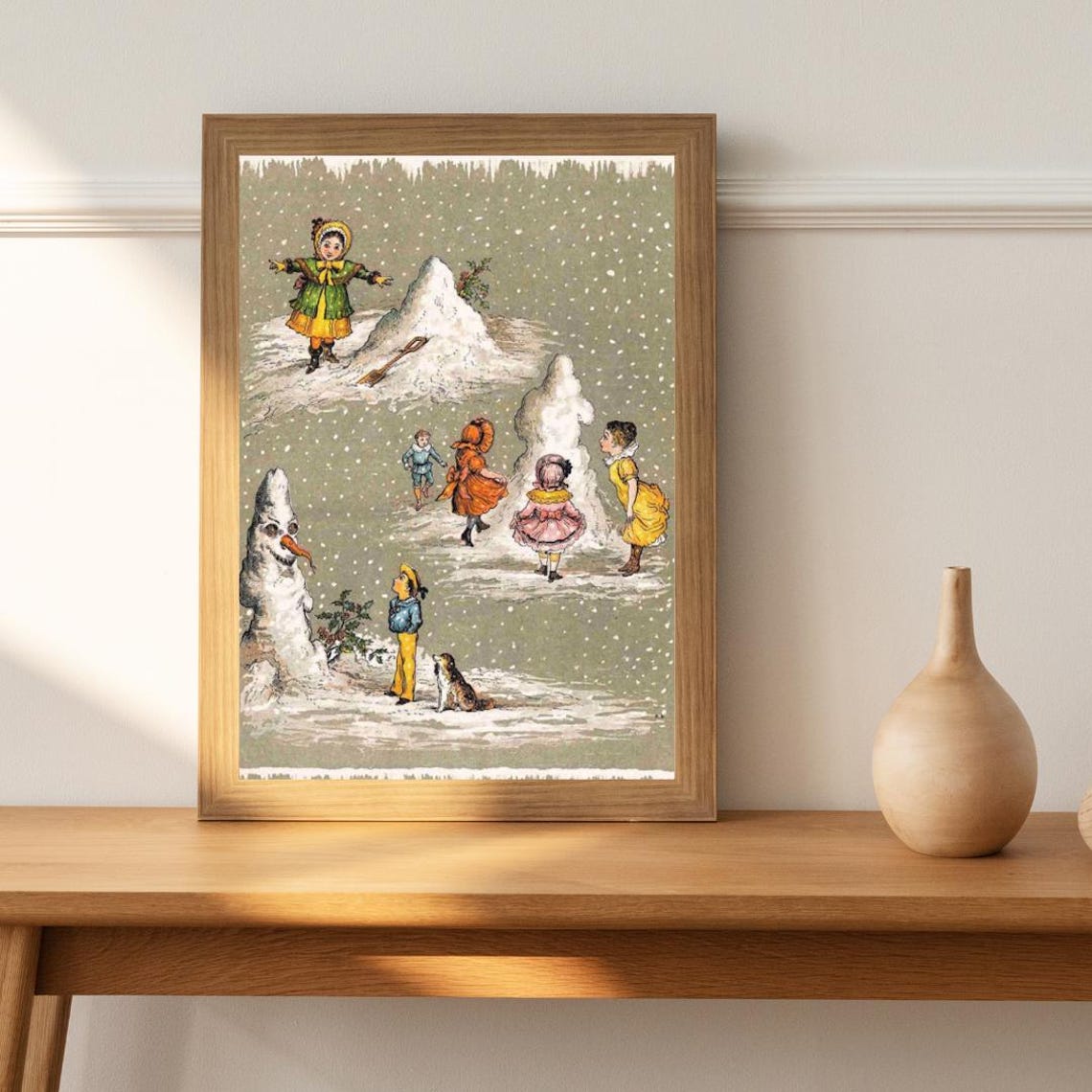 Victorian Children Building Snowmen in the Snow Vintage Winter Poster - Image 3