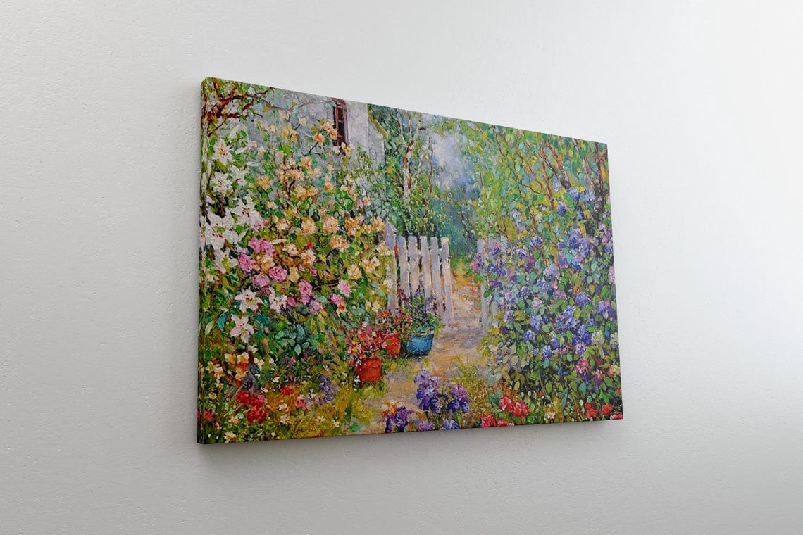 Impressionist Flower Garden Gate Canvas Blooming Spring Wall Art