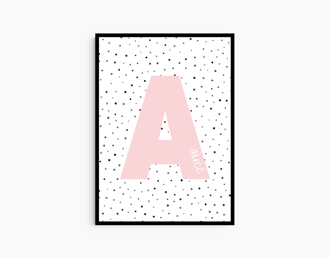 Letter B Initial Beau Dalmatian Spots Kids Nursery Blue Art Poster - Image 2