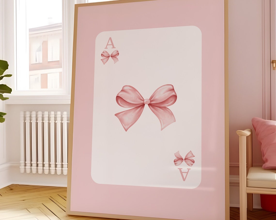 Pink Bow Ace of Hearts Balletcore Coquette Aesthetic Room Poster