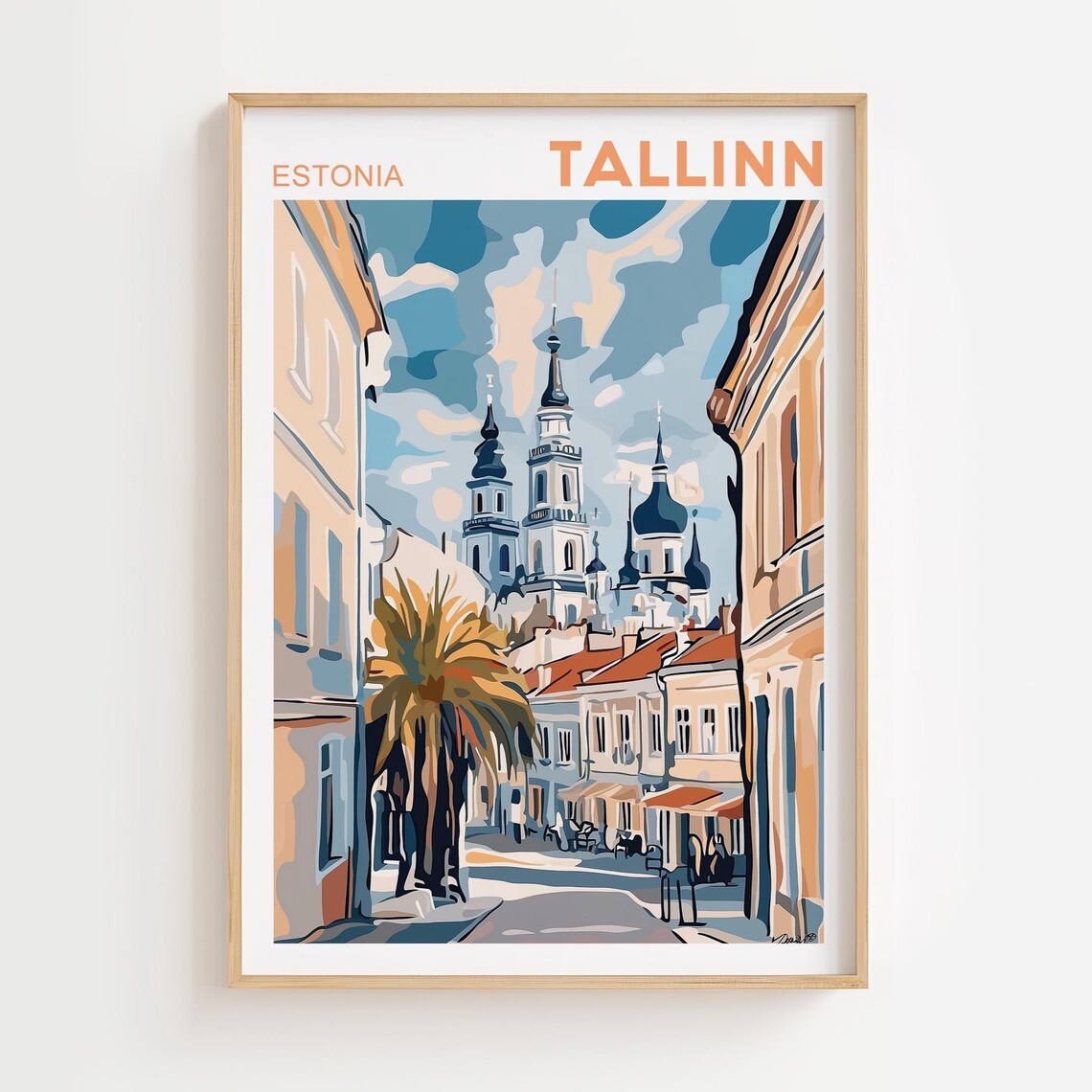 Tallinn Estonia Art Watercolor Painting European Artwork Baltic Sea Cobblestoned Streetscape Travel Poster Gift