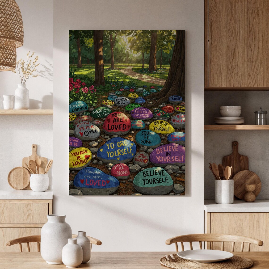 Motivational Painted Rocks Forest Path You Are Loved Quote Wall Art