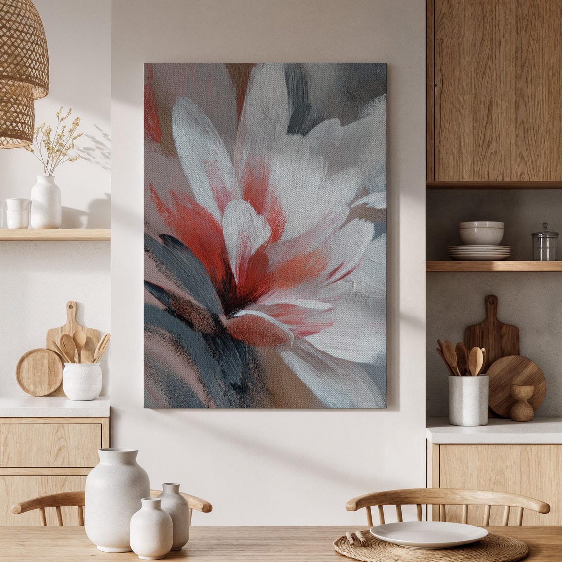 Abstract Floral Close Up Bold Red White Navy Modern Art Poster
