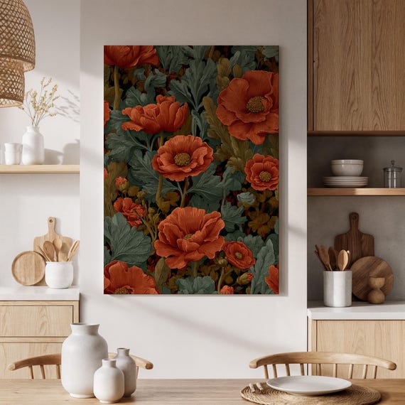 Framed Floral Poppy Canvas Vintage Red Flower Art Botanical Wall Decor Natureinspired For Living Room Bedroom Or Home Office