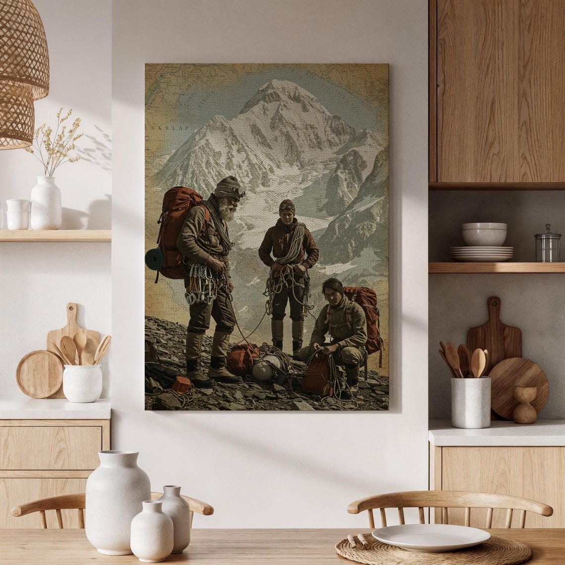 Vintage Mountaineers Canvas Wall Art Framed Classic Climbing Adventure Print Historical Expedition Artwork For Living Room Or Studio