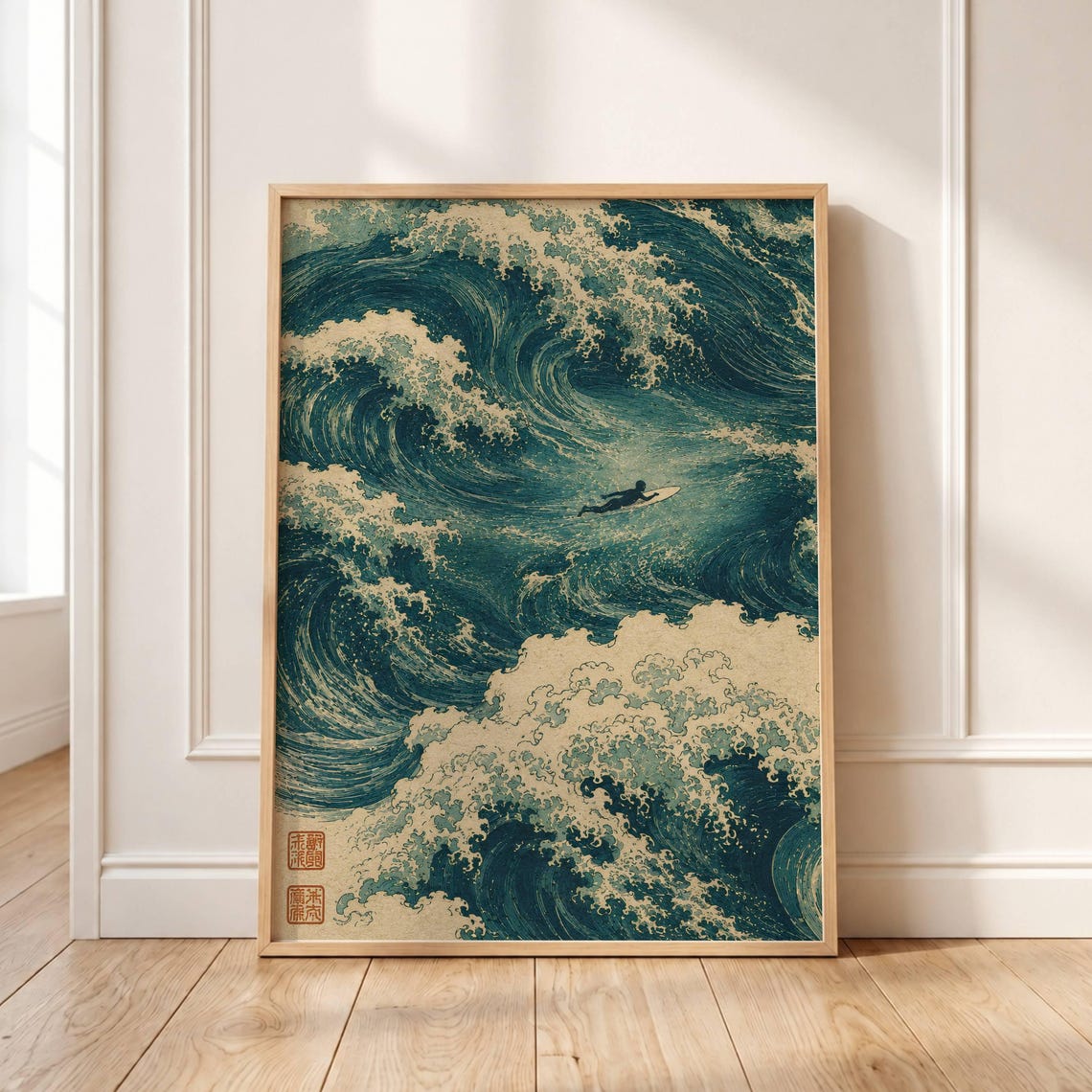 Japanese Ukiyoe Great Wave Surfer Vintage Ocean Artwork Poster