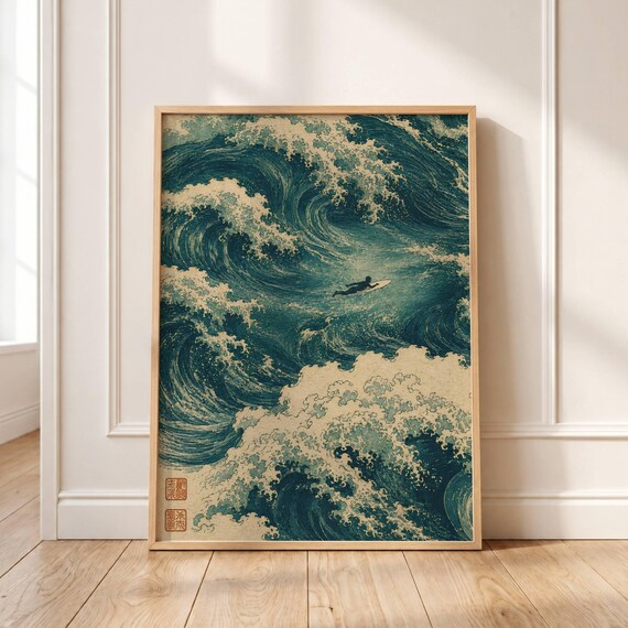 Japanese Wave Surfer Print Vintage Ukiyoe Ocean Art